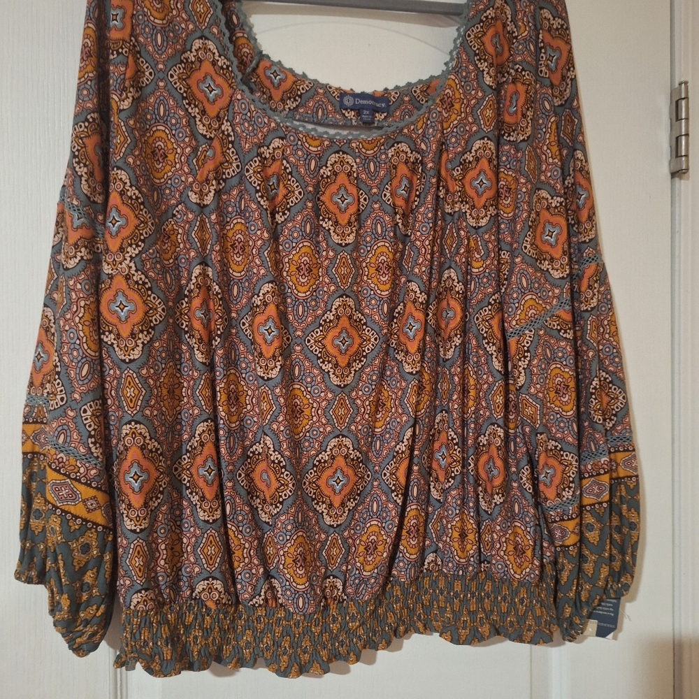 NWT Womens Blouse Democracy 2X Bohemian Patterned Women's Top - Picture 6 of 6